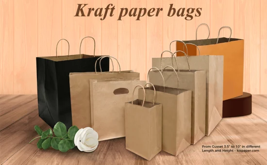 Pequenos sacos de presente de papel natural liso com alças a granel, sacos kraft para lembrancinhas de festa de aniversário, compras de varejo de mercearia, sacolas de brindes